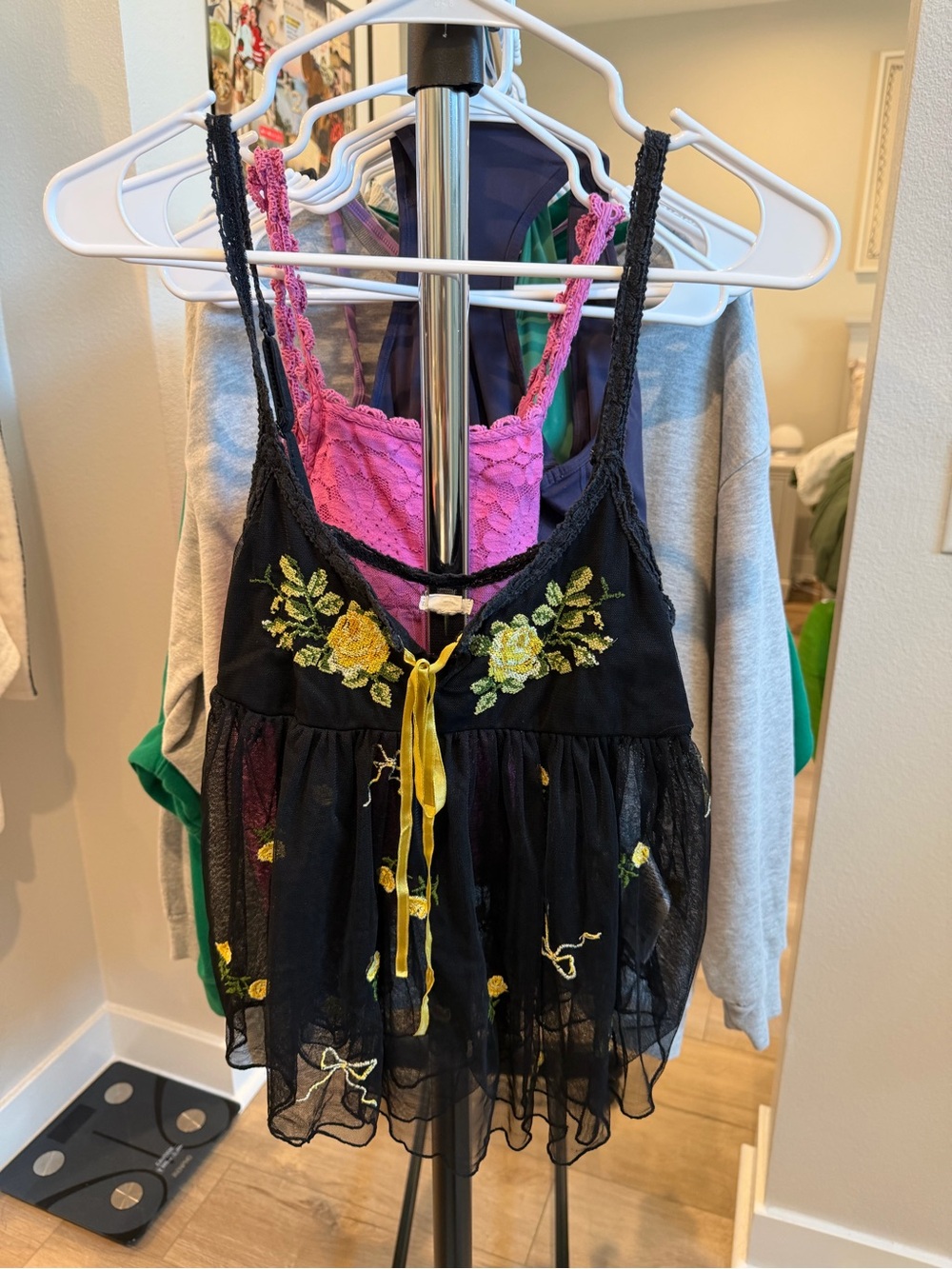 Urban Outfitters Black Sheer Floral Embroidered Tie-Front Tank